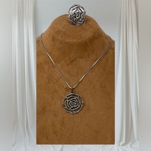 Rose Pendant Necklace & Rose Ring Set
